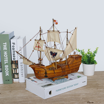 圣玛利亚号哥伦布发现美洲新大陆实木质帆船模型地中海风格收藏品