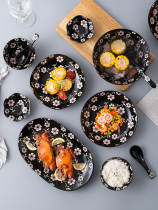 轻奢北欧陶瓷碗碟套装家用日式创意碗盘碗筷勺网红墨绿色餐具组合