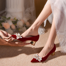 红色结婚鞋子女2024年新款春季新娘高跟鞋中式配秀禾服粗跟不累脚