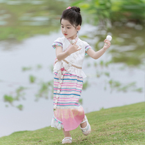 女童民族风服装连衣裙夏款儿童少数民族舞蹈表演服小女孩傣族服饰