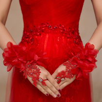 新娘手套红色婚纱礼服旗袍秀禾服短款新款韩式结婚甜美花朵蕾丝