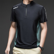 速干T恤男士短袖夏季薄款休闲运动跑步健身上衣冰丝半拉链polo衫