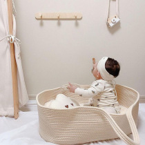 棉绳婴儿床创意婴儿手提篮<em>宝宝摇篮</em>便携带式户外睡篮床北欧风ins