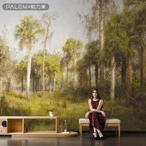 帕力美北欧抽象艺术树木丛林风景画油画布客厅壁画电视背景墙壁纸