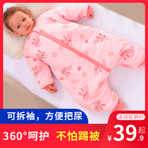 婴儿睡袋秋冬款宝宝纯棉加厚分腿睡袋中大儿童防踢被神器四季通用