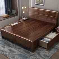 金丝檀木全实木1.8米床轻奢带抽屉的新中式胡桃色现代简约储物床
