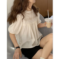 泡泡袖蕾丝雪纺衫女夏季t恤设计感法式独特别致甜美短袖衬衫上衣