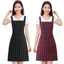 棉布围裙韩版时尚可爱家用成人清洁男女厨房饭店工作成人上班格子