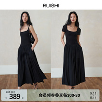【现货】RUISHI芮时 法式优雅双面针织收腰方领小黑裙连衣裙女夏