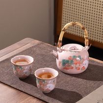 女士茶具一壶二杯兔提梁壶家用新中式陶瓷粉汝泡茶壶功夫茶具茶杯