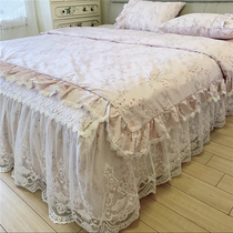 公主风全棉夹棉床裙款四件套四季可用纯棉蕾丝花边复古风床上用品