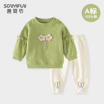 春季秋装女童小童女宝宝纯棉衣服外出卫衣套装时尚洋气韩版两件套