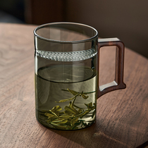 茶杯男士绿茶杯专用茶水分离泡茶杯过滤月牙杯玻璃水杯子办公室