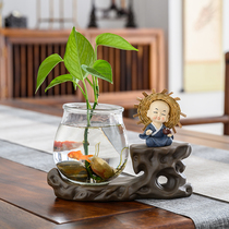创意玻璃透明绿萝水培花瓶现代简约家用客厅办公桌装饰插花小摆件