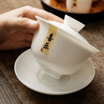 德化白瓷三才盖碗茶杯防烫大手抓泡茶碗单碗茶备禅意盖碗茶具家用