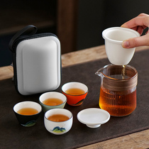 玻璃快客杯旅行茶具套装便携式个人旅游随身包户外功夫茶杯泡茶壶