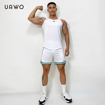 uawo夏季运动套装男士修身弹力休闲速干透气健身背心短裤两件套装