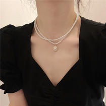 轻奢小众韩国珍珠项链2024年新款女小众设计感双层锁骨链女士吊坠