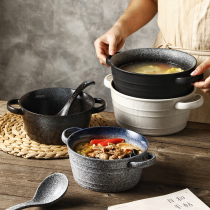 双耳汤碗家用陶瓷大碗泡面碗 日式汤盆大号麻辣烫碗拉面碗大容量