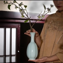 仿宋影青瓜棱瓶陶瓷花瓶摆件桌面装饰花器禅意中式插花器皿景德镇