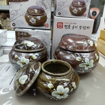 韩国进口陶瓷罐土陶器坛子梅花储物腌菜腌蒜装酱带盖韩式调味盒桶