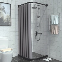 磁性免套装浴帘卫生间淋浴房打孔干湿分离浴室帘隔断防水布弧形杆