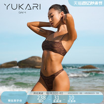 Yukari swim 2024新款高腰T字三点式分体泳衣女性感聚拢比基尼