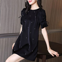 高级感韩版宽松泡泡袖女式连衣裙夏装新款2021高档短袖女短款洋气