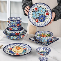 外贸出口波兰彩陶瓷饭碗创意面碗汤碗高档碗盘子家用精致手绘餐具