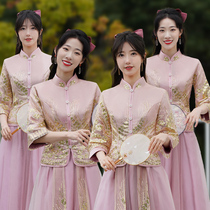 中式伴娘服结婚礼服女2024冬季中国风汉服旗袍姐妹团伴娘裙小个子