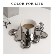 COLOR北欧ins工业风不锈钢色陶瓷咖啡杯高级感银色办公室个性水杯