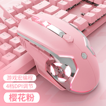 黑爵Aj120电竞游戏鼠标专用有线粉色女生笔记本台式电脑办公打字