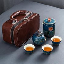 2024新款旅行功夫茶具套装古韵陶瓷泡茶壶茶杯茶罐便携式快客杯商
