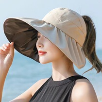 黑胶防晒帽女夏季大檐遮阳防紫外线户外骑车沙滩太阳帽子空顶遮脸