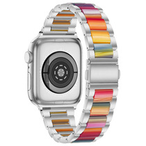 适用Apple Watch7/S8/6/SE手表带金属三珠不锈钢带2/3/4/5代苹果手表iwatch精钢表带运动腕带链式潮牌男女款