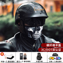 12K超轻真碳纤维头盔复古半盔瓢盔男摩托车哈雷机车美式太子盔夏