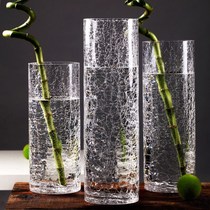 特大号落地花瓶玻璃透明花瓶裂纹插花富贵竹竹子水竹碎冰冰裂花瓶