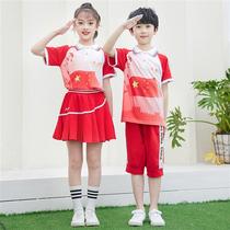 幼儿园园服套装2021夏款六一节运动会班服纯棉小学生红色爱国校服