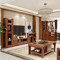 现代客厅中式实木电视柜可伸缩1.8米1.5高低组合套装酒柜影视地柜