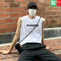 WASSUP夏季潮牌纯色t恤背心男韩版潮流学生运动坎肩无袖体恤上衣