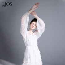 【LJOS】希腊仙女风珠光纱两件套连衣裙春日温柔风白色氛围感长裙