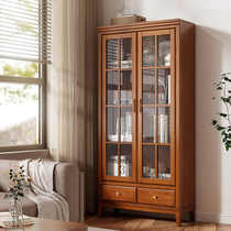 实木书柜一体靠墙美式带玻璃门家用客厅防尘储物展示柜带柜门书橱