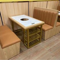 海诗圣堡猪肚鸡餐厅餐桌椅双色大理石桌子火锅餐桌椰子鸡煲蟹金色