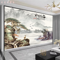 新中式电视背景墙壁画客厅影视墙纸现代中式简约8d大气山水画墙布
