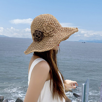 女士沙滩太阳帽三亚海边拍照帽<em>草帽</em>气质大帽檐遮阳帽防晒度假旅游