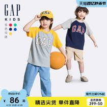 Gap男童2024夏季新款纯棉logo撞色插肩短袖T恤儿童装上衣510041