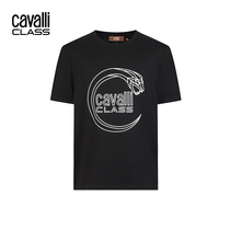 Cavalli Class卡沃利轻奢大牌LOGO纯棉短袖T恤男夏季简约休闲上衣