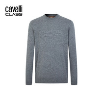 Cavalli Class卡沃利男装圆领提花字母毛衣男时尚羊毛针织打底衫