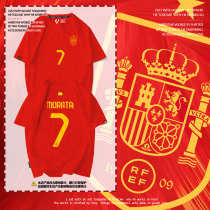 2024欧洲杯西班牙队服莫拉塔足球迷服球衣纯棉短袖t恤衫男女半袖