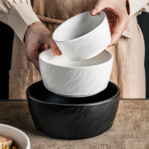 日式黑色陶瓷碗面碗岩石纹碗沙拉碗汤碗吃饭碗菜碗异形碗创意圆碗